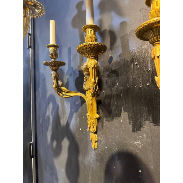 Circa 1920 Caldwell gilt bronze sconces in style of Louis XVI with Acanthus leaves, 2 lights
