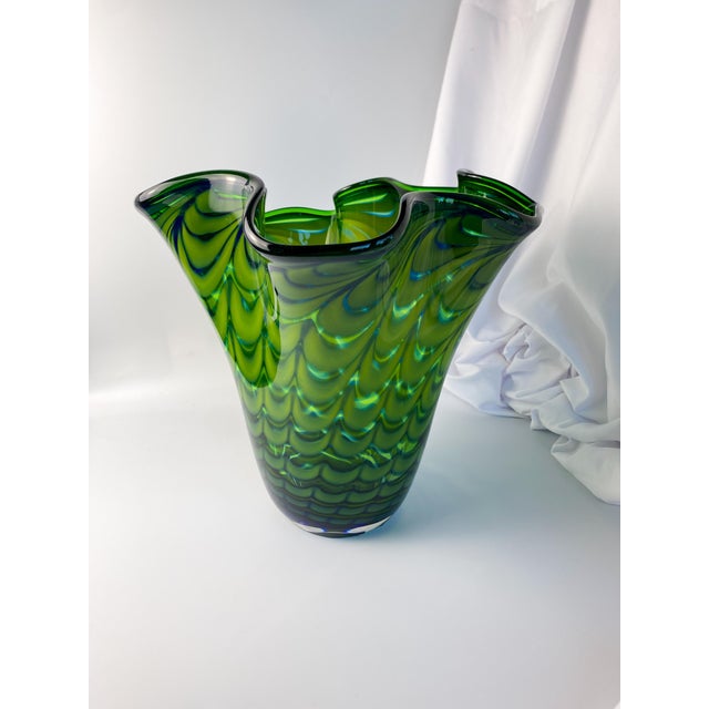 Murano Murano Style Pulled Feather Spiral Art Glass Vase For Sale - Image 4 of 13
