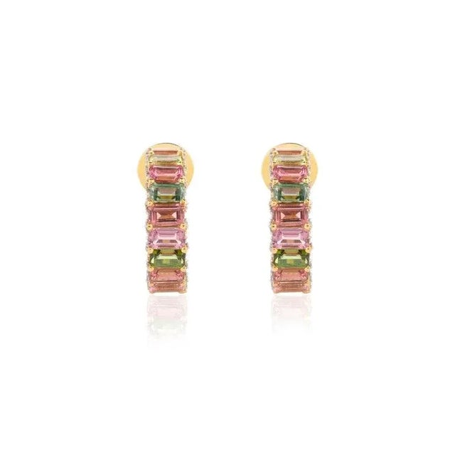 Tourmaline and Diamond C-Hoop Earrings - 2 Pieces For Sale - Image 4 of 6