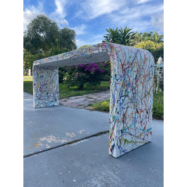 Hollywood Regency Karl Springer Style 1970s Waterfall Console – Hand-Painted by Julio Jimenez For Sale - Image 3 of 11