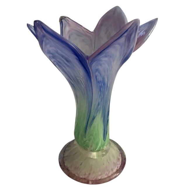 Glass Vintage Art Glass Six Petal Vase For Sale - Image 7 of 11