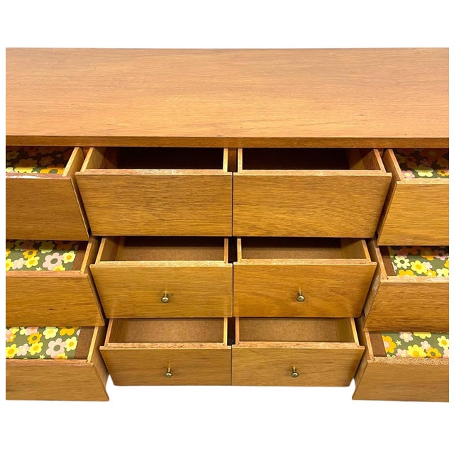 Vintage Mid Century Modern Credenza Dresser With 12 Drawers, Tapered Legs and Brass-Toned Hardware For Sale - Image 9 of 9