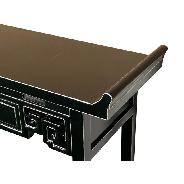 Wood Chinese Black Lacquer Tall Shrine Offering Altar Console Table For Sale - Image 7 of 10