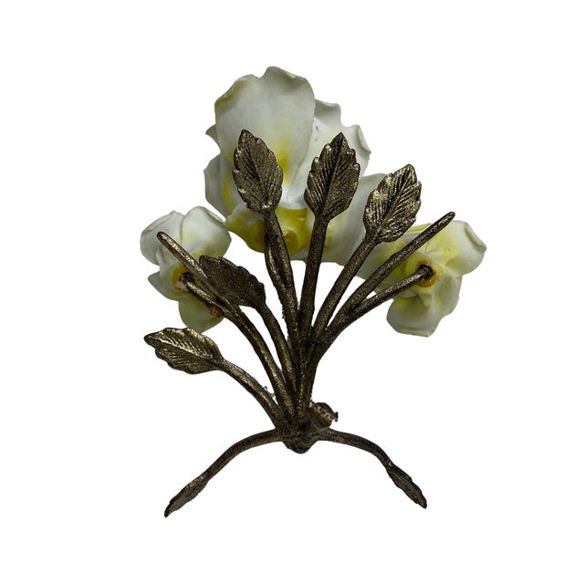 1960s Vintage Capodimonte Porcelain Rose Bouquet on Metal Branch, Italy For Sale - Image 5 of 5
