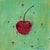 Cherry Jubilee by Tammi Otis | Oil on Canvas Painting of a red cherry on a green background For Sale
