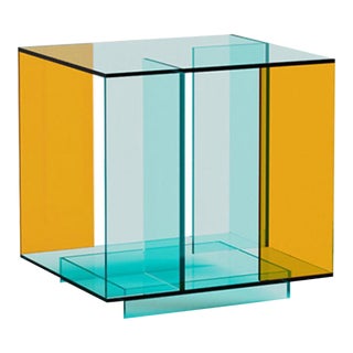 Acrylic Side Table, Double Colour in Amber, Water Green For Sale