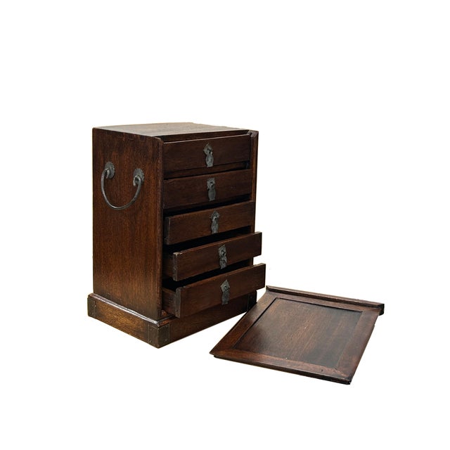 Contemporary Oriental 5 Small Drawers Pull Lid Accent Treasure Chest Box For Sale - Image 3 of 7
