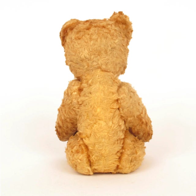 Textile Vintage 1930's Golden Color Mohair Jointed Teddy Bear Toy Excelsior Wood Wool Stuffed Animal, Made in England For Sale - Image 7 of 10