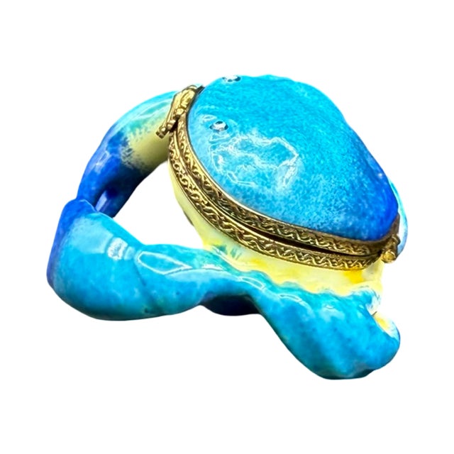 Turquoise Late 20th Century French Hand-Painted Limoges Porcelain Crab Box For Sale - Image 8 of 12
