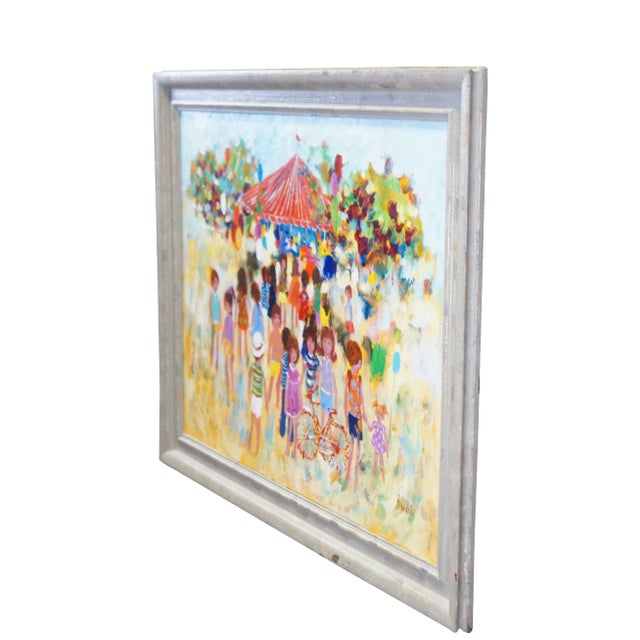 A very large vintage Impressionist oil painting on canvas by Bardolli. It features a children's carnival / amusement park...