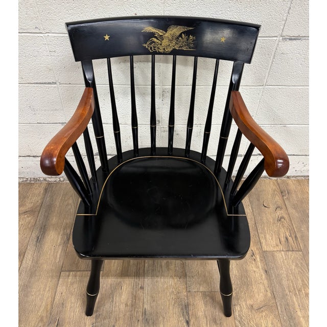 Traditional Vintage Nichols & Stone Hitchcock Style Hand Decorated Arm Chair For Sale - Image 3 of 10