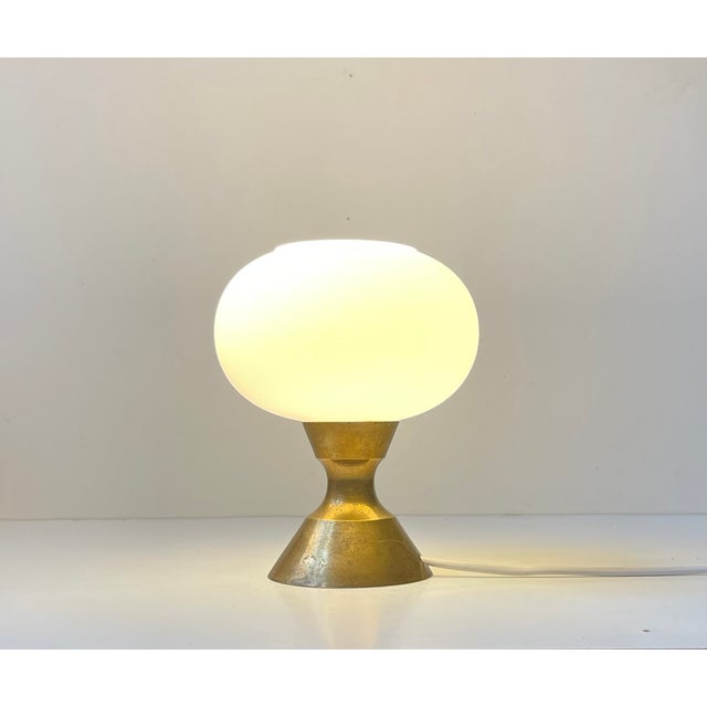 Scandinavian Modern Table Lamp in Brass and White Glass, 1970s For Sale - Image 9 of 9