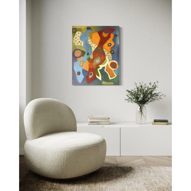 Printmaking Materials Marc Zimmerman "Floral Abstract Iv" Oil Painting, Botanical Abstraction, Warm Earth Tones, Blue and Red Accents, Contemporary Art West Coast For Sale - Image 7 of 8