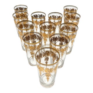 12 Belle Époque Gilt Floral Crystal Tumblers, Suitable for Champagne / Wine For Sale