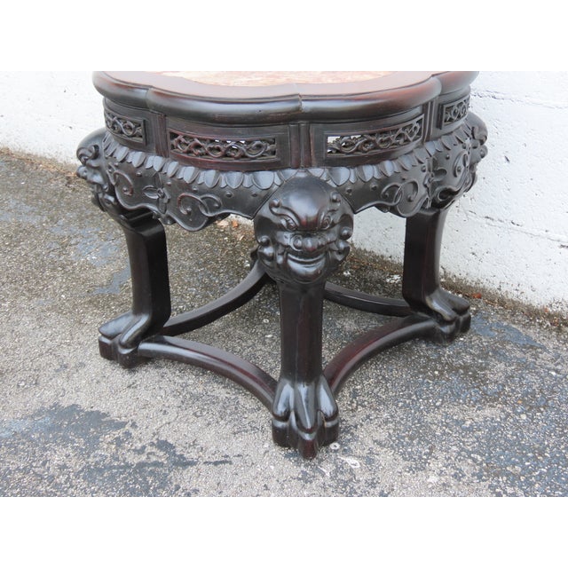 Asian Early 1900s Oriental Heavy Carved Flower Statue Stand Side Table 6338 For Sale - Image 3 of 17
