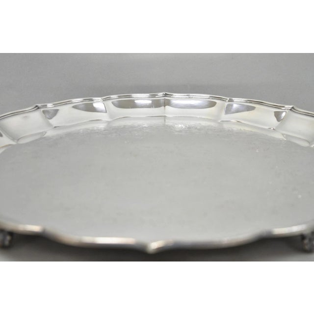 Vintage International Silver Co Large Round Silver Plated Footed Serving Tray For Sale - Image 10 of 15