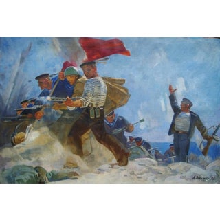 Soviet Army Attack Oil Painting, Socialist Realism, Ukrainian Art 100-149 For Sale