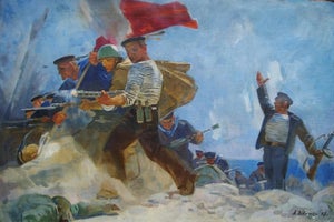 Soviet Army Attack Oil Painting, Socialist Realism, Ukrainian Art 100-149