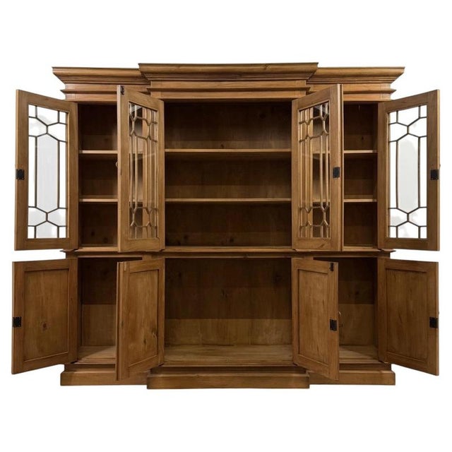 Antique 20th Century English Pine Breakfront Bookcase For Sale - Image 3 of 10