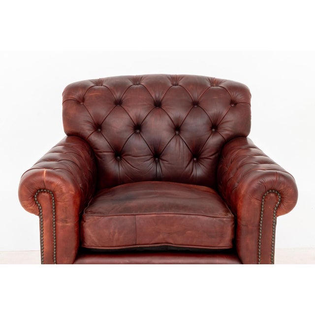 Modern George Smith Red Leather Upholstered Club Chair For Sale - Image 3 of 7