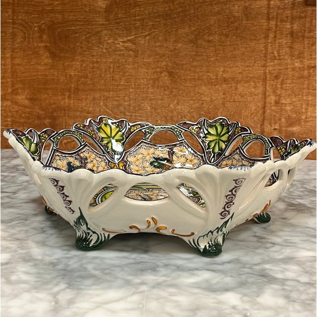 Coimbra Ceramic - Hand Painted Portuguese Fruit Basket 5 For Sale - Image 11 of 12