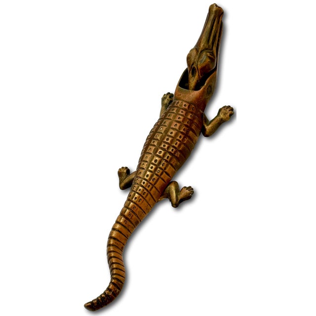 Metal Unusual Antique Solid Cast Bronze Figurative Crocodile Table Top Nut Cracker - Large Size - 15 Inches Long For Sale - Image 7 of 12