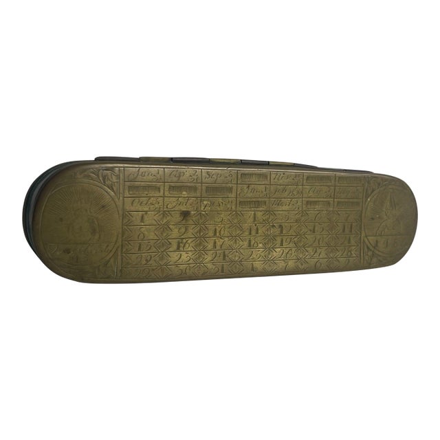 Dutch Brass 18th C. Sailor's Tobacco Box With Calendar For Sale
