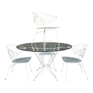 Tempestini for Salterini Iron Patio Round Dining Table and Chairs Set For Sale