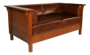 Craftsman Cubic Panel Side Love Seat - Chestnut Brown Leather