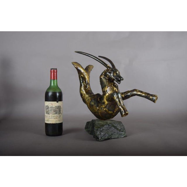Bronze Capricorn Sculpture, Signed Faust 1994 — Mythical Zodiac Form on Stone Base For Sale - Image 10 of 14