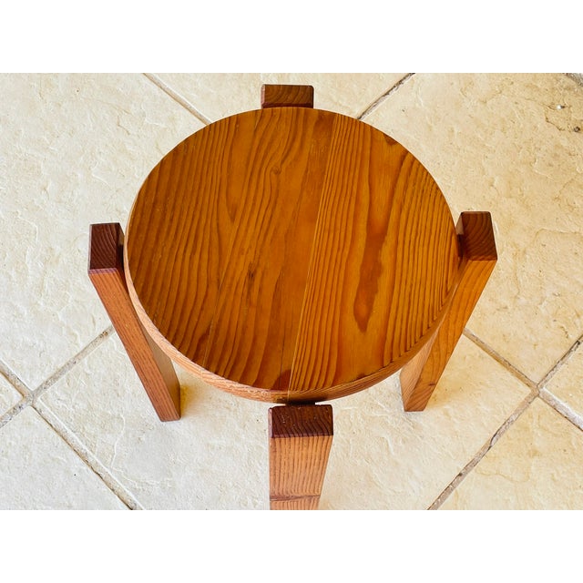 Vintage Fir Wood Stool with Fins, 1970s For Sale - Image 18 of 18