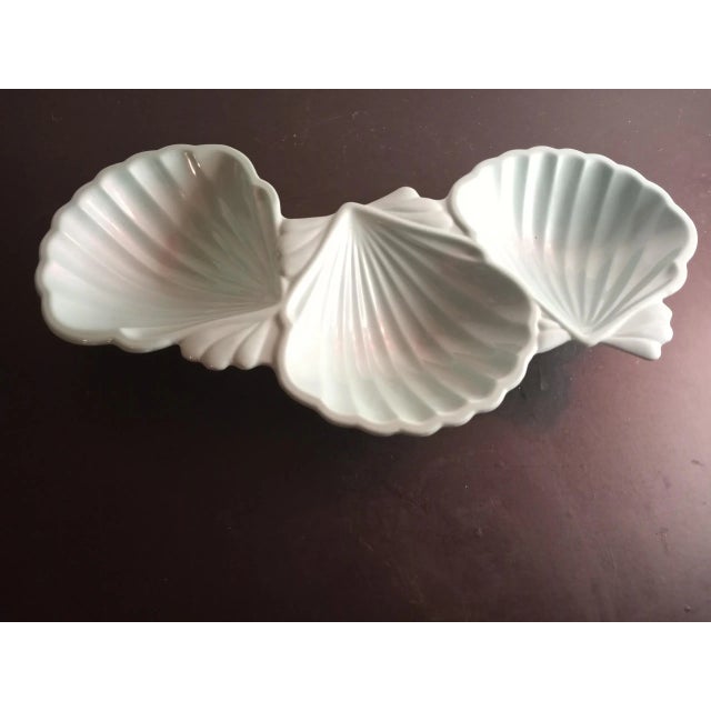 Contemporary Aqua Blue Porcelain 3-Shell Shaped Divided Nuts or Dip Holder For Sale - Image 3 of 6
