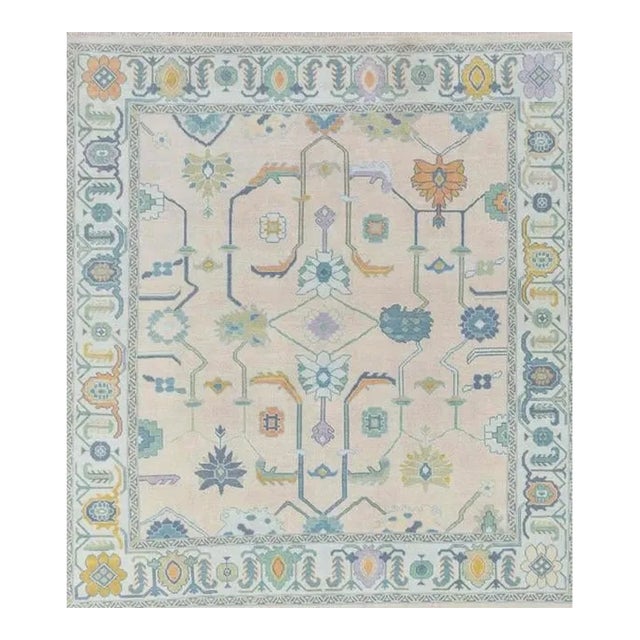 Blue , Marigold & Sage Green modern handknotted oushak rug As all of our rugs are made by hand, each may have slight...