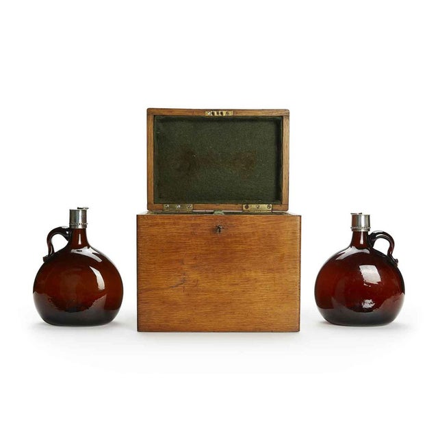 Oak Box with Liquor Bottles 1800, Set of 3 For Sale - Image 3 of 11