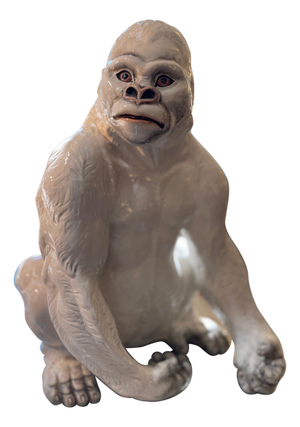 Seated Gorilla Sculpture in White Ceramic by Ronzan, 1950s