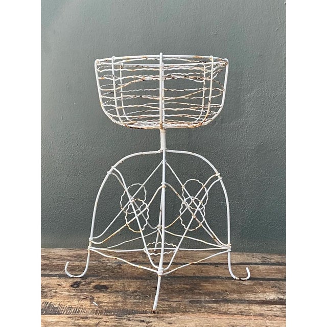 Vintage Distressed White Wire Plant Stand For Sale - Image 10 of 12