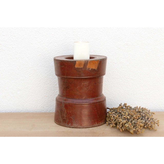 Antique carved solid teak kitchen rice grinder carved from a single log of wood. It has a lovely turned design and wears...