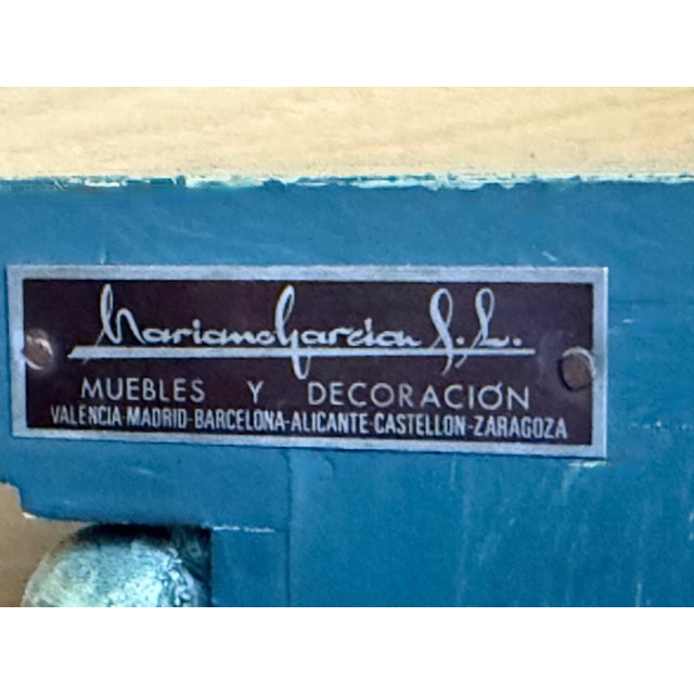 1950s Pair of Solid Wood Carved Turquoise Nightstands With Five Drawers, Signed For Sale - Image 12 of 13