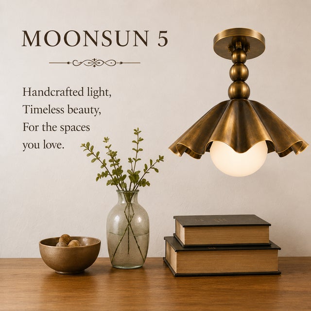 Handmade Brass Flower Flush Mount Light, Brass Ceiling Light, Vintage Floral Ceiling Fixture, Milk Glass Globe Lamp for Bedroom Hallway For Sale - Image 10 of 12