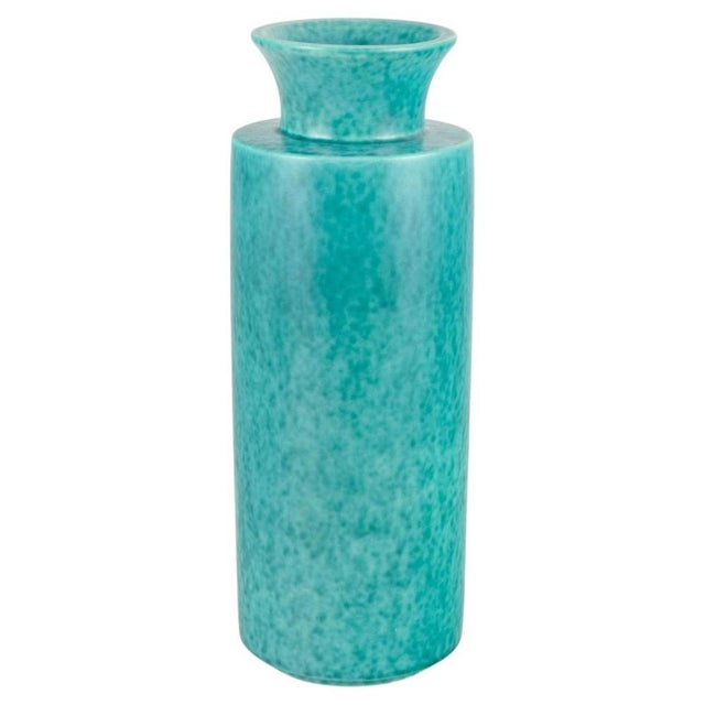 1940s Vintage Turquoise Glazed Stoneware Vase by Wilhelm Kåge for Gustavsberg, 1940s For Sale - Image 5 of 5