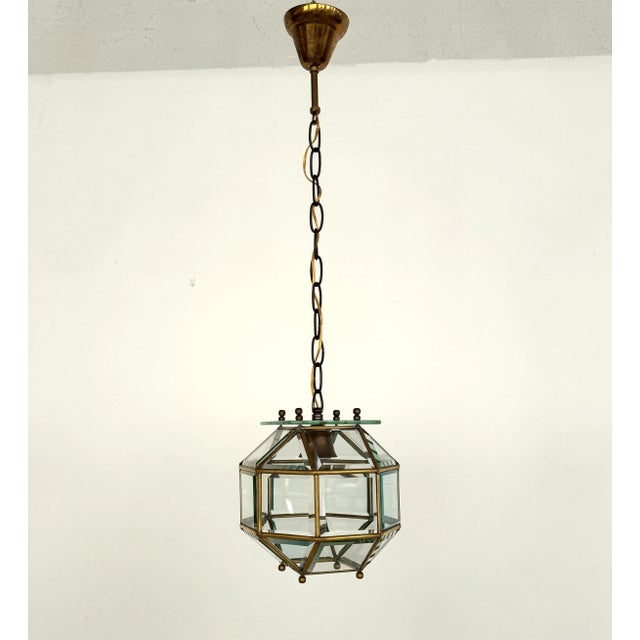 Italian Brass and Cut Glass Pendant Lamp, 1960s For Sale - Image 6 of 14