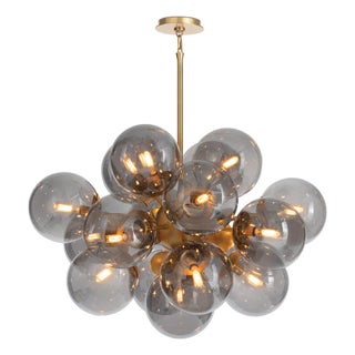 Shine Globe Chandelier, Natural Brass with Smoke Glass For Sale