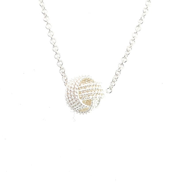 Metal 1990s Tiffany & Co Estate Love Knot Necklace 17" Silver For Sale - Image 7 of 9