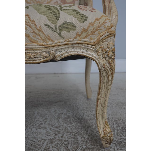 Pair of Crackle Paint Louis XV Fauteuils Armchairs For Sale - Image 11 of 18