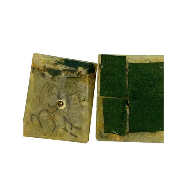 Pair of 1940s Art Deco Green Marble Stone & Black Metal Angel Fish