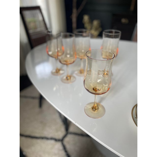 Traditional Late 20th Century Handblown Crystal Faceted Amber Goblets For Sale - Image 3 of 6