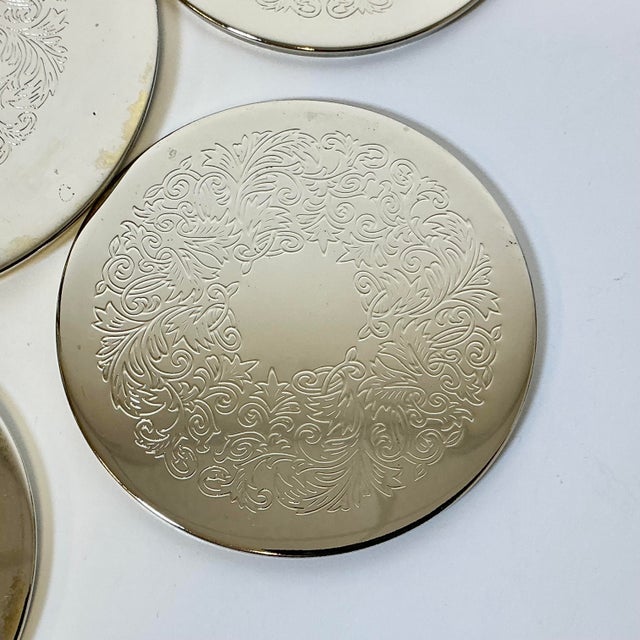 Mid Century Hollywood Regency Chippendale Silver Plate Coasters and Caddy - Set of 7 For Sale - Image 9 of 15