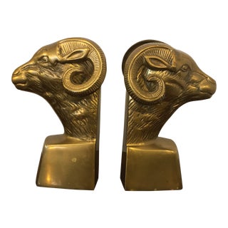Vintage 1960s Brass Ram Bookends - a Pair For Sale
