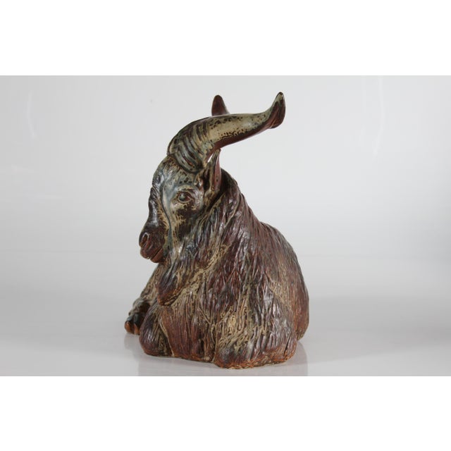 Royal Copenhagen Largre Goat Buck Figurine in Stoneware by Karl Larsen for Royal Copenhagen, 1947 For Sale - Image 4 of 11