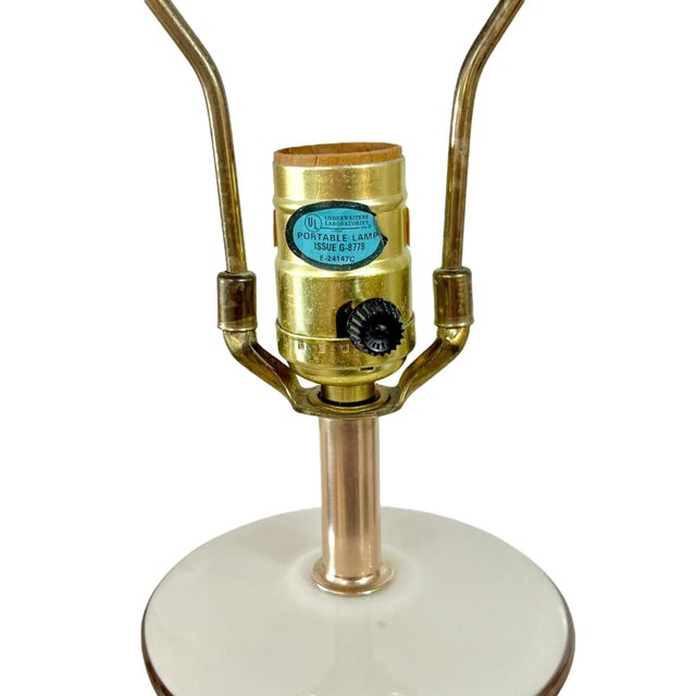 Pair Vintage Brown and White Ceramic Transferware Hollywood Regency Style Lamps For Sale - Image 9 of 12